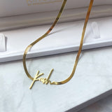 NAMEPLATE HERRINGBONE NECKLACE - KING ME Custom Jewelry